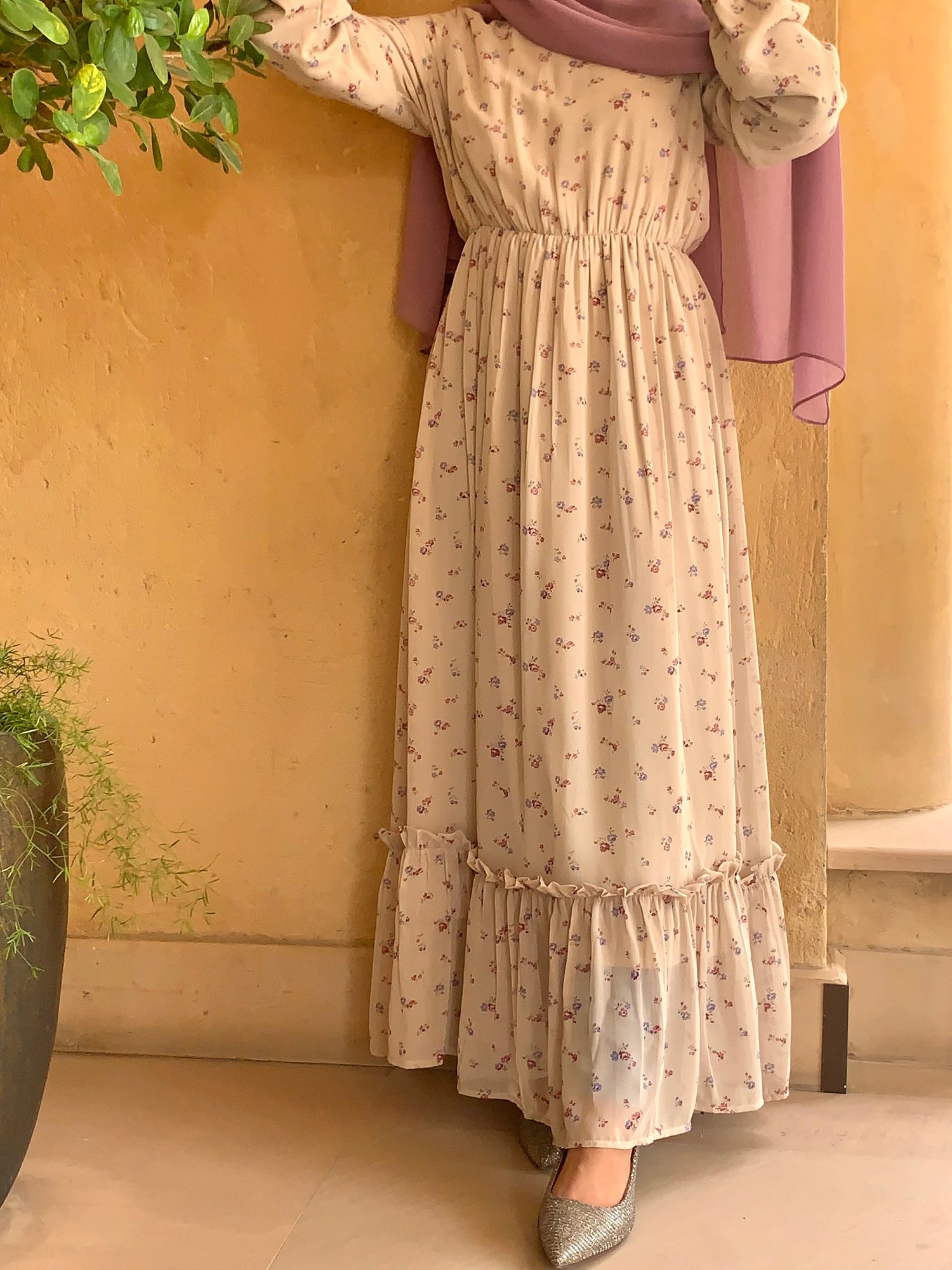 Spring Beige Floral Maxi Dress – tahool